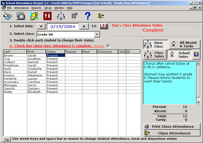 School Attendance Keeper Screenshot